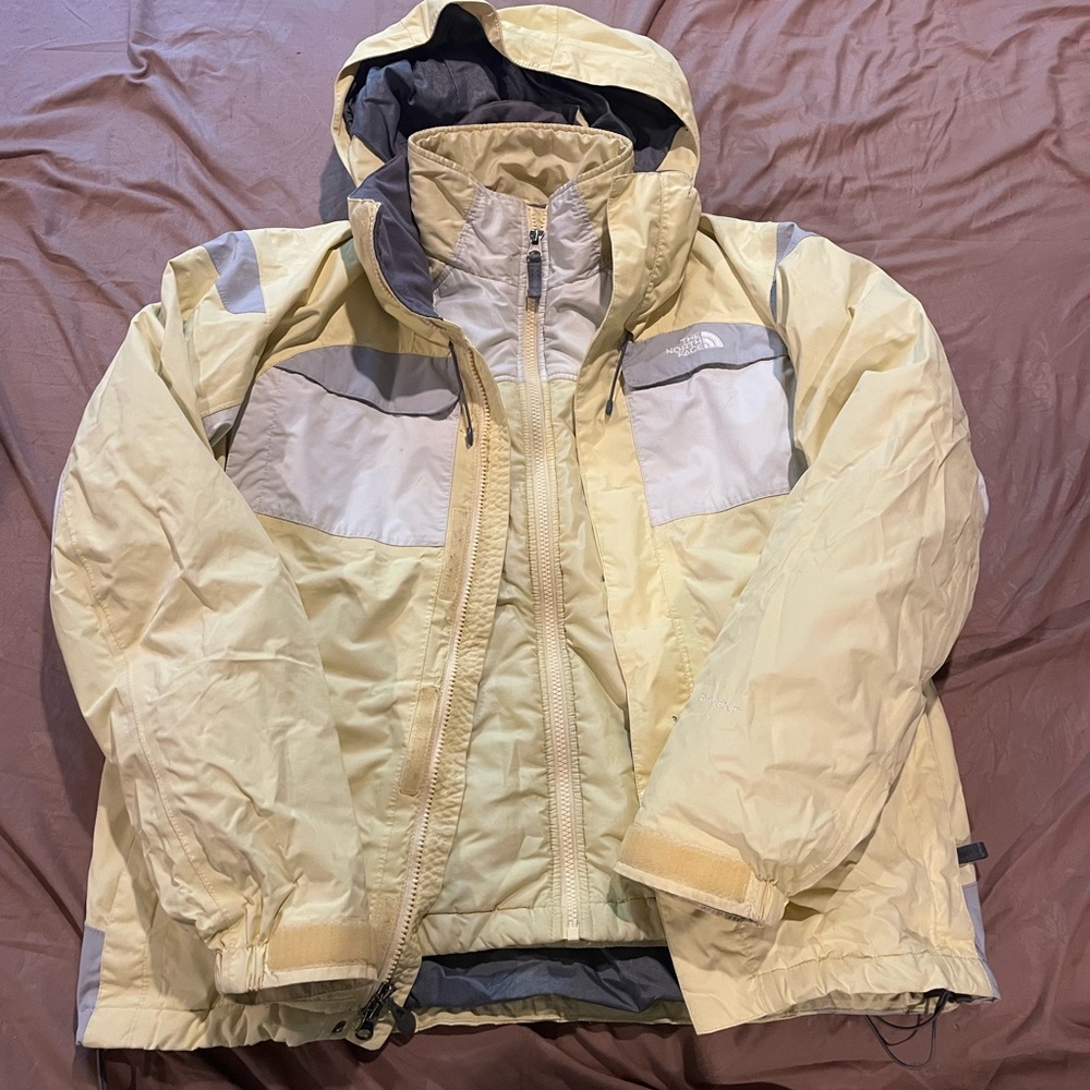 The North Face Light Yellow and Gray Hooded 2 Piece Winter Coat